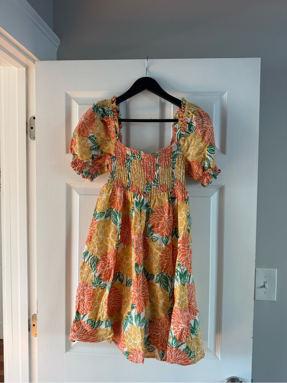 House of Harlow 1960 Yellow & Orange Floral Smocked Mini Dress